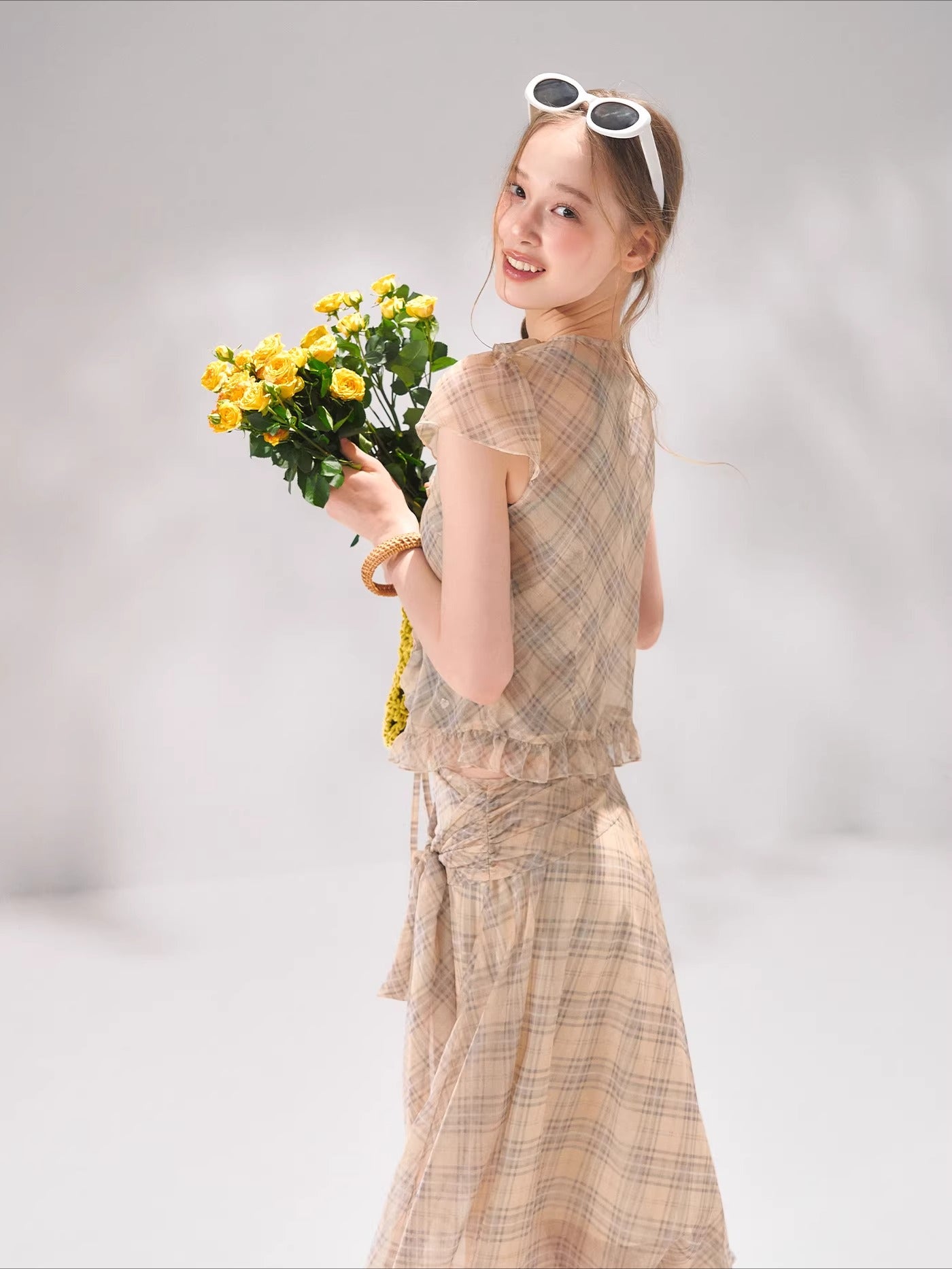 Plaid Chiffon Ruffle Set