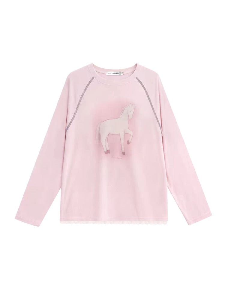 Horse Print Raglan Sleeve T-shirt
