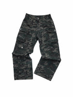 Washed Camo Multi-Pocket Cargo Wide-Leg Pants