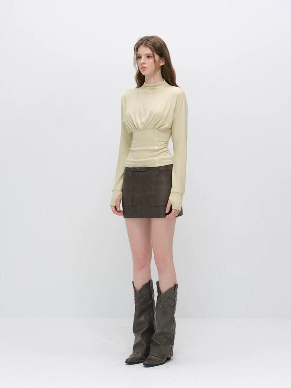 Ruched Waist Mock Neck Top