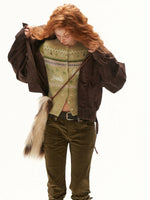 Textured Faux Fur Collar Jacket