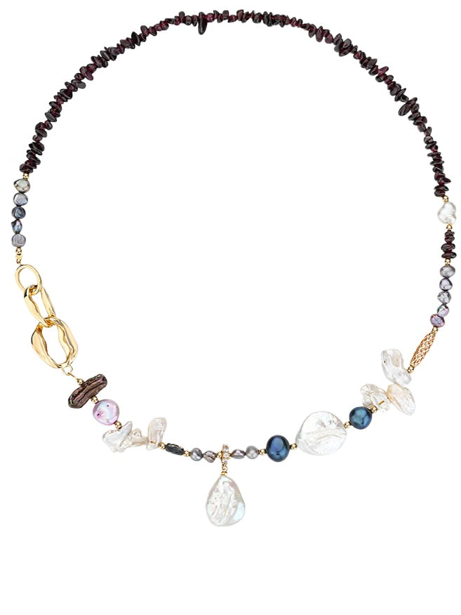 Vintage Gold Garnet Red Baroque Pearl Necklace