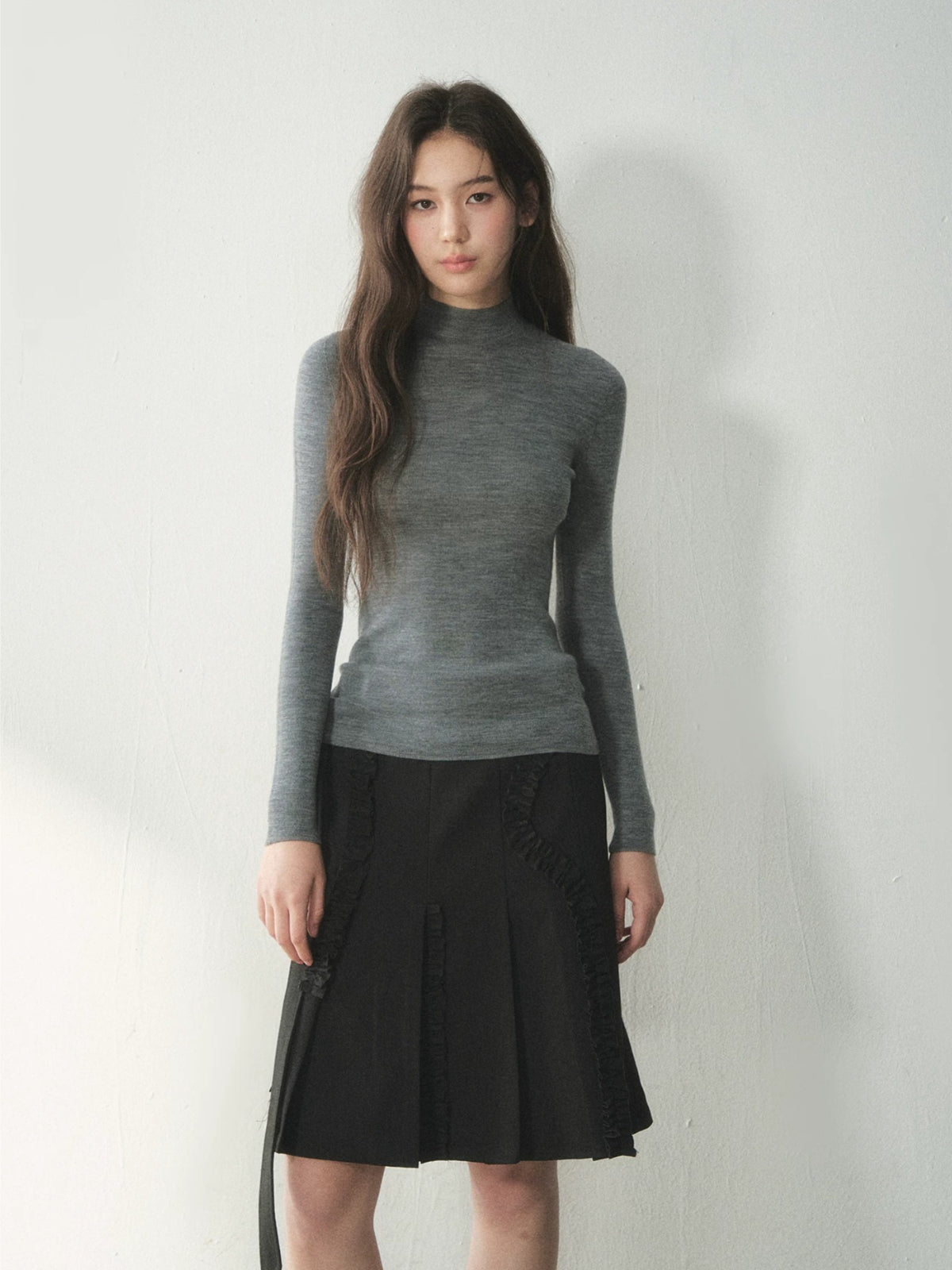 Pure Wool Mock Neck Knit Top