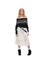 Fair Isle Cat Off-Shoulder Sweater