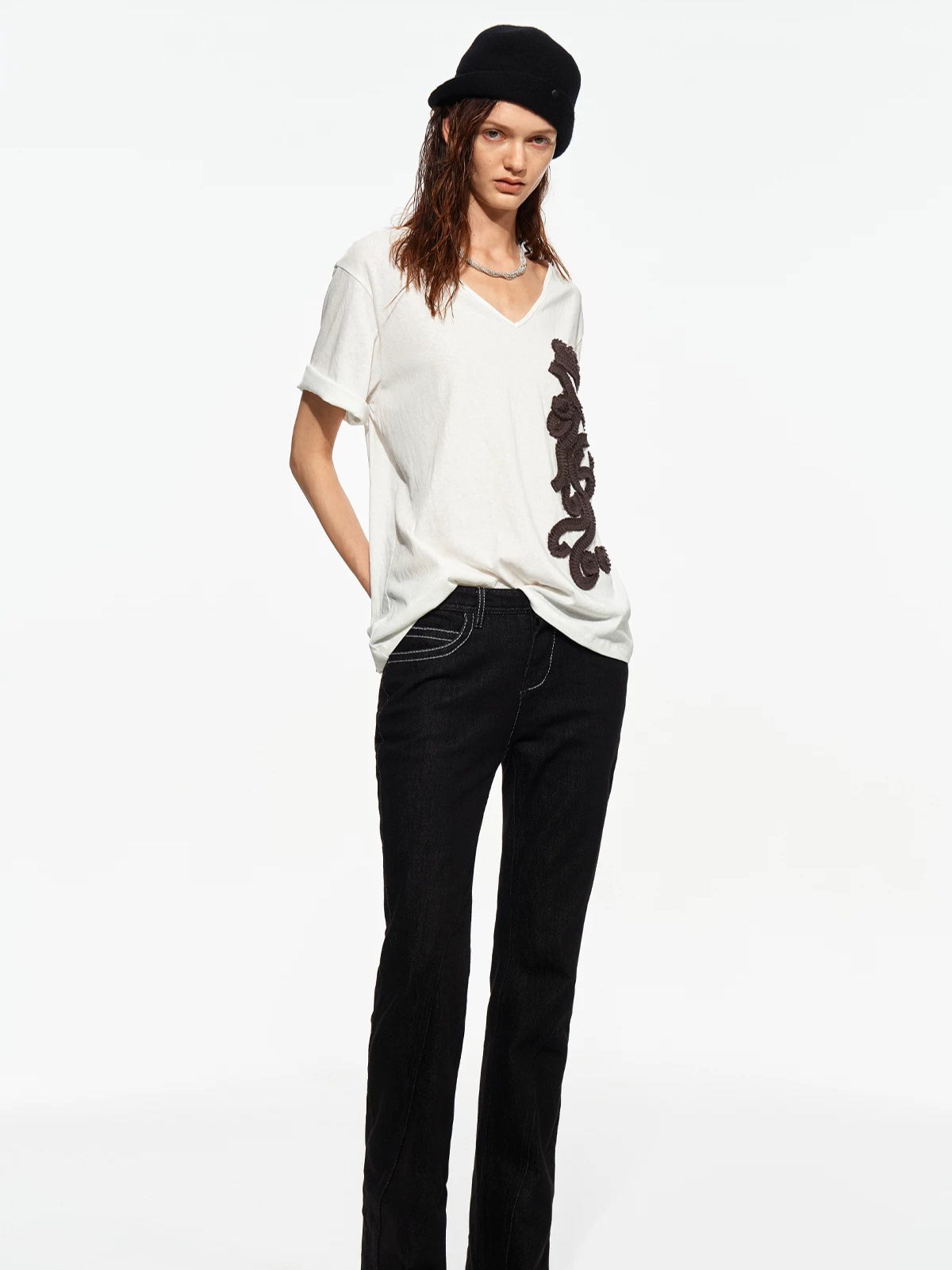Rosette V-Neck Tee