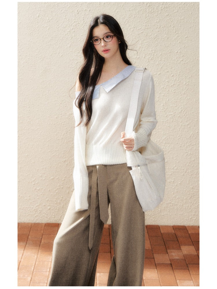 White Off-Shoulder Knit Pullover