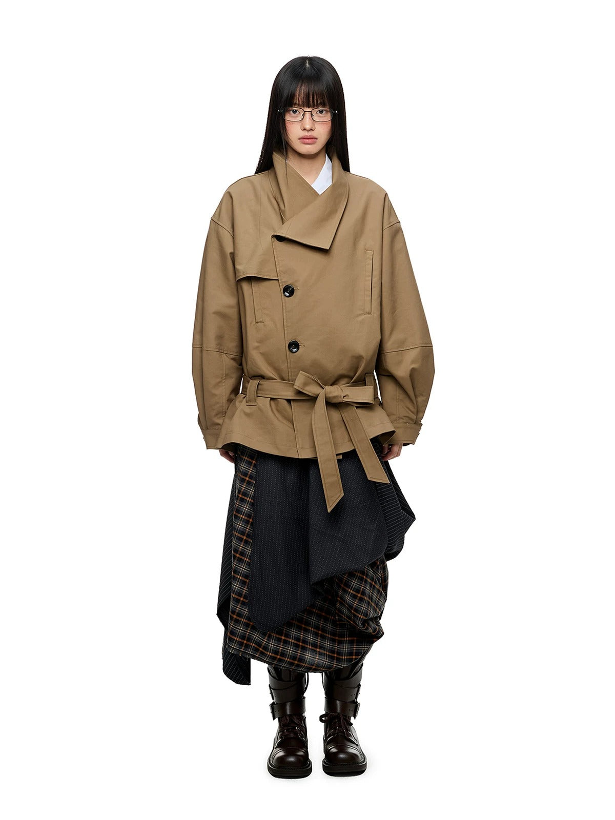 Irregular Plaid A-Line Midi Skirt