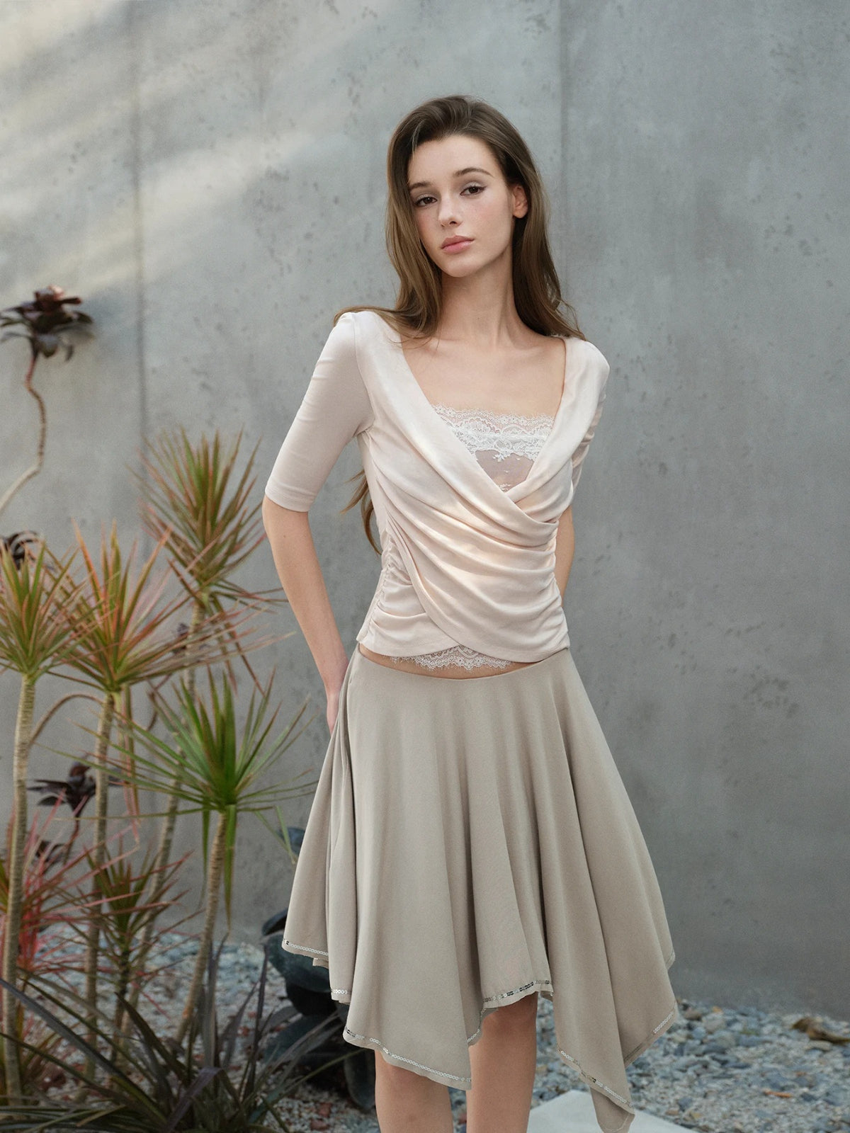 Cross Draped Lace Top
