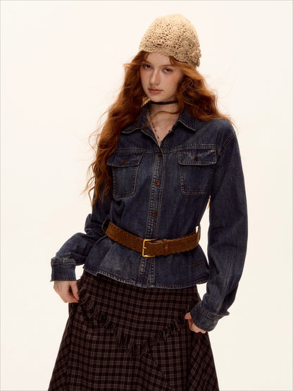 Washed Denim Belted Polo Shirt