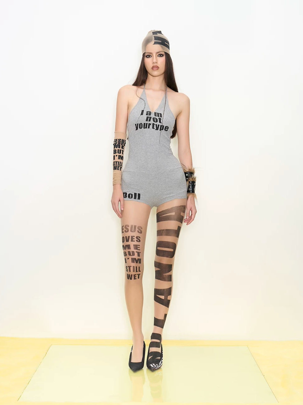 Letter Print Sheer Tights