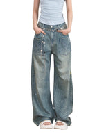 3D Rhinestone Wide-Leg Denim Pants