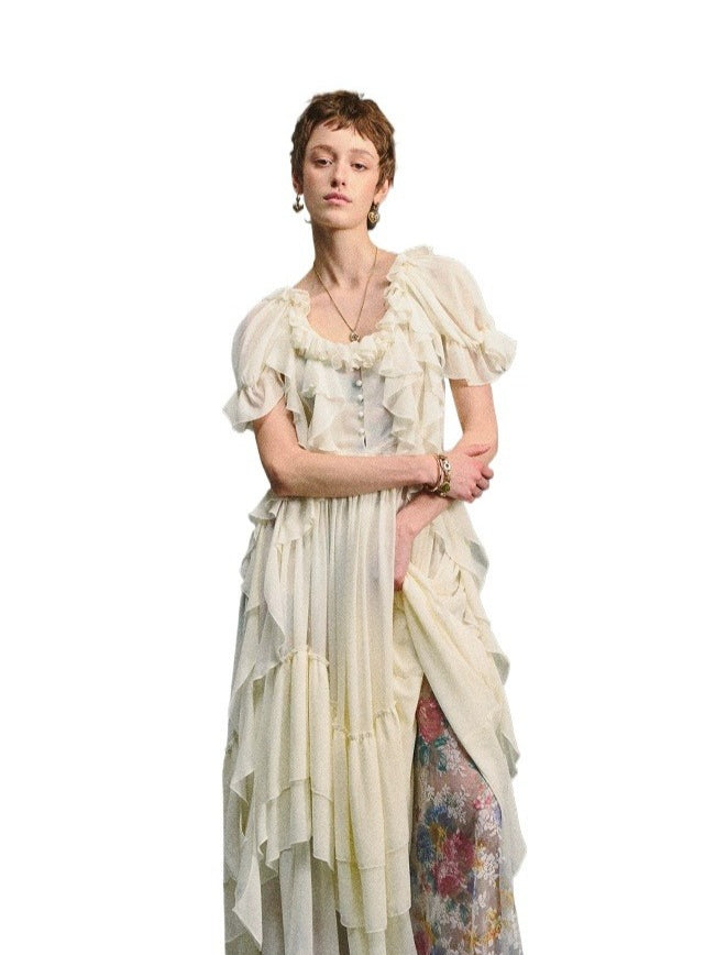 Vintage Ruffle Chiffon Dress