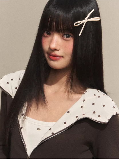 Polka Dot Contrast Zip Hoodie Set