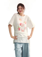 Fruit Print Lace-Trimmed Tie-Up T-shirt