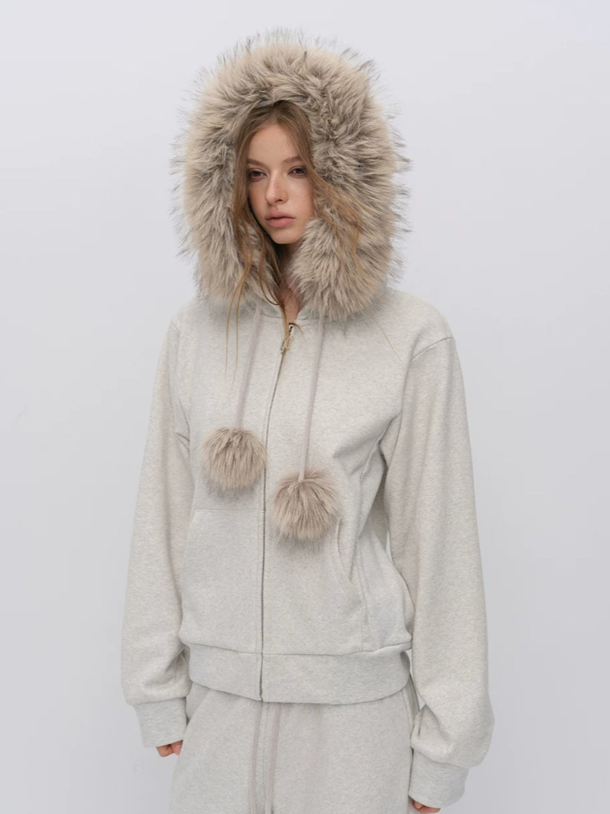 Fur Trim Knit Lounge Set