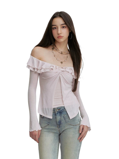 Pink Twist Off Shoulder Top