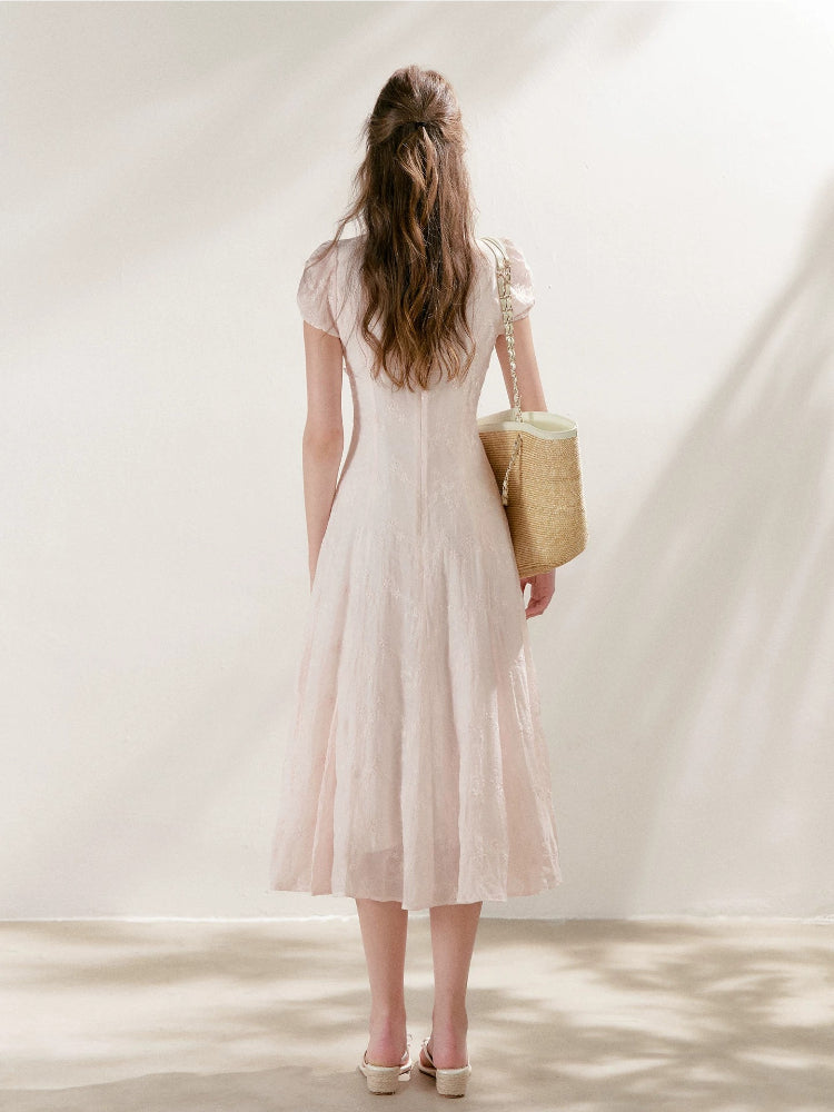 Pink Embroidered Lace Dress