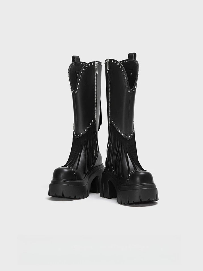 Black Studded Fringe Cowboy Boots