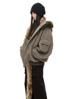 Fur Collar Hooded Wool Coat