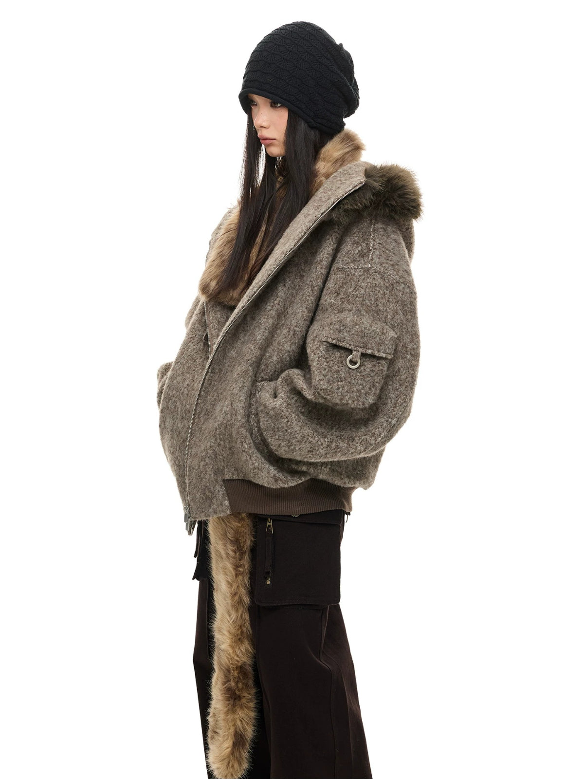 Fur Collar Hooded Wool Coat