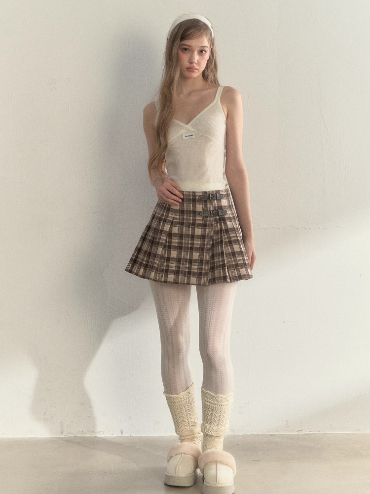 Vintage Wrap Plaid Pleated Skirt