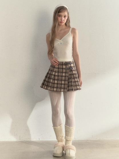 Vintage Wrap Plaid Pleated Skirt