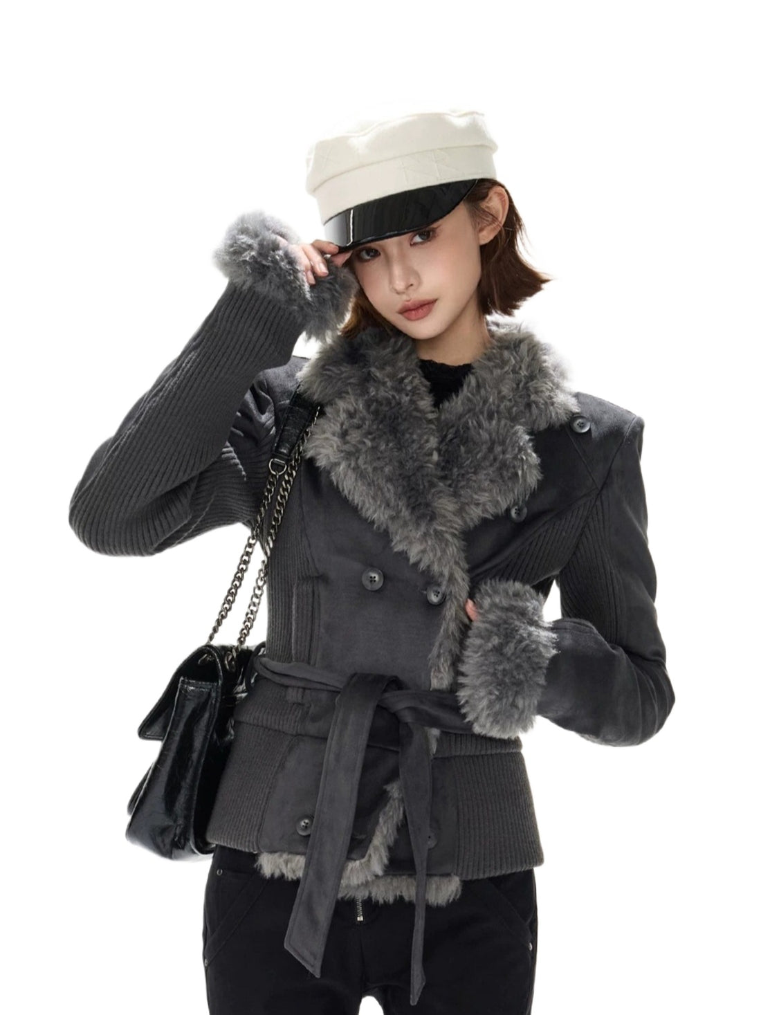 Suede Shearling Belted Jacket
