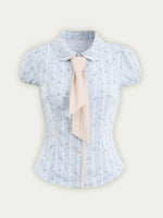 Blue Floral Contrast Check Shirt & Skirt Set