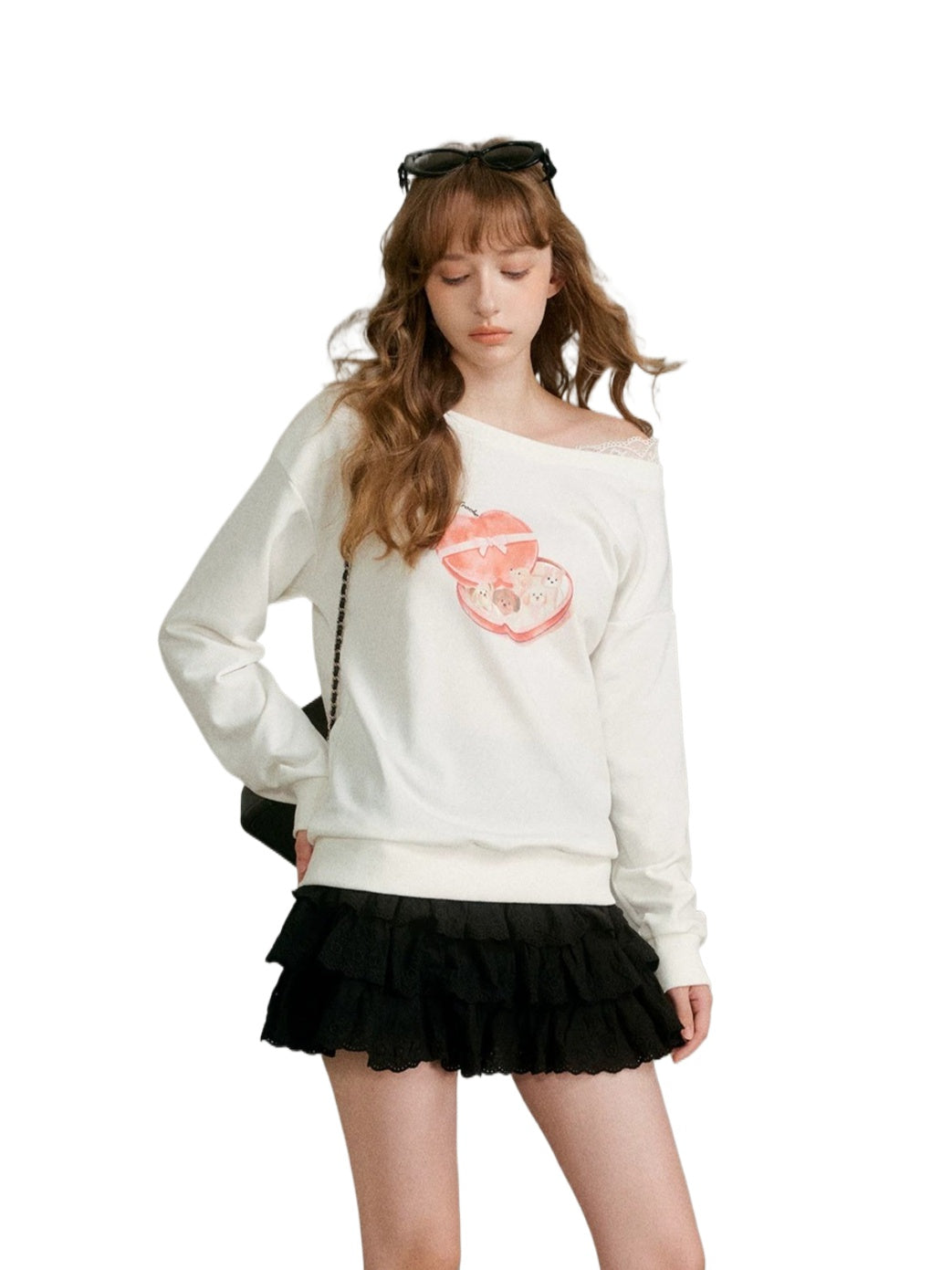 Lace Puppy Print Sweatshirt