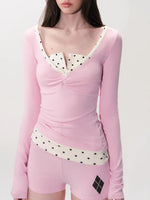 Pink & Gray Polka Layer Tee