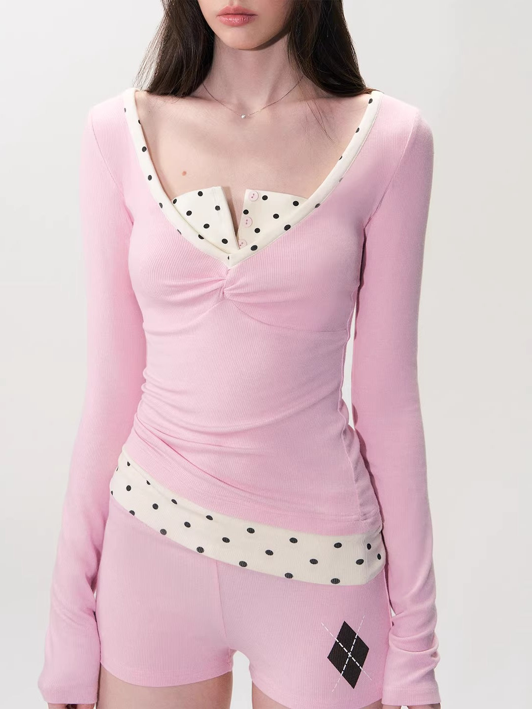 Pink &amp; Gray Polka Layer Tee