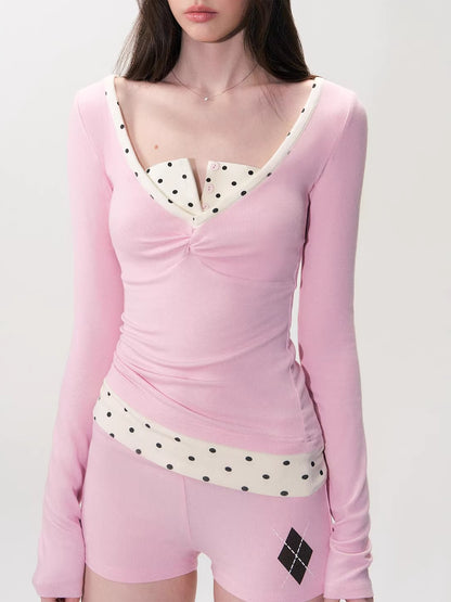 Pink &amp; Gray Polka Layer Tee