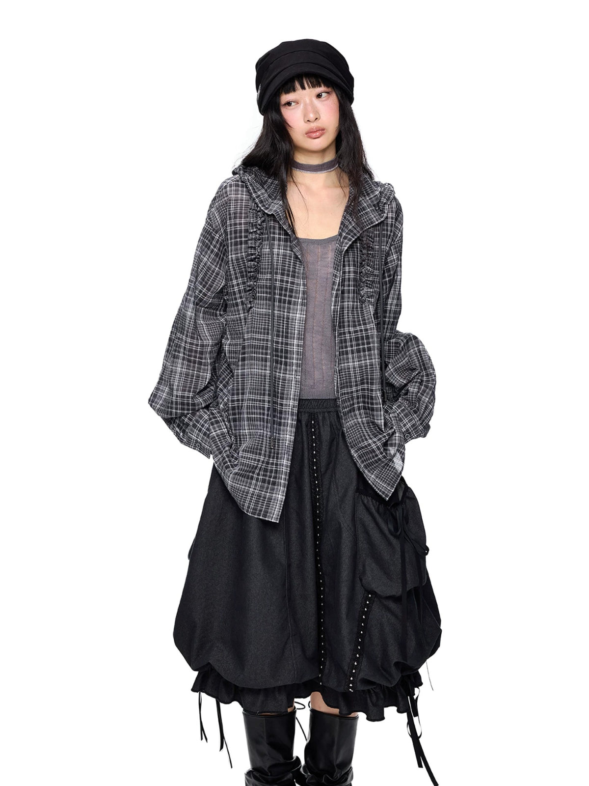Vintage Plaid Hooded Oversized Shirt