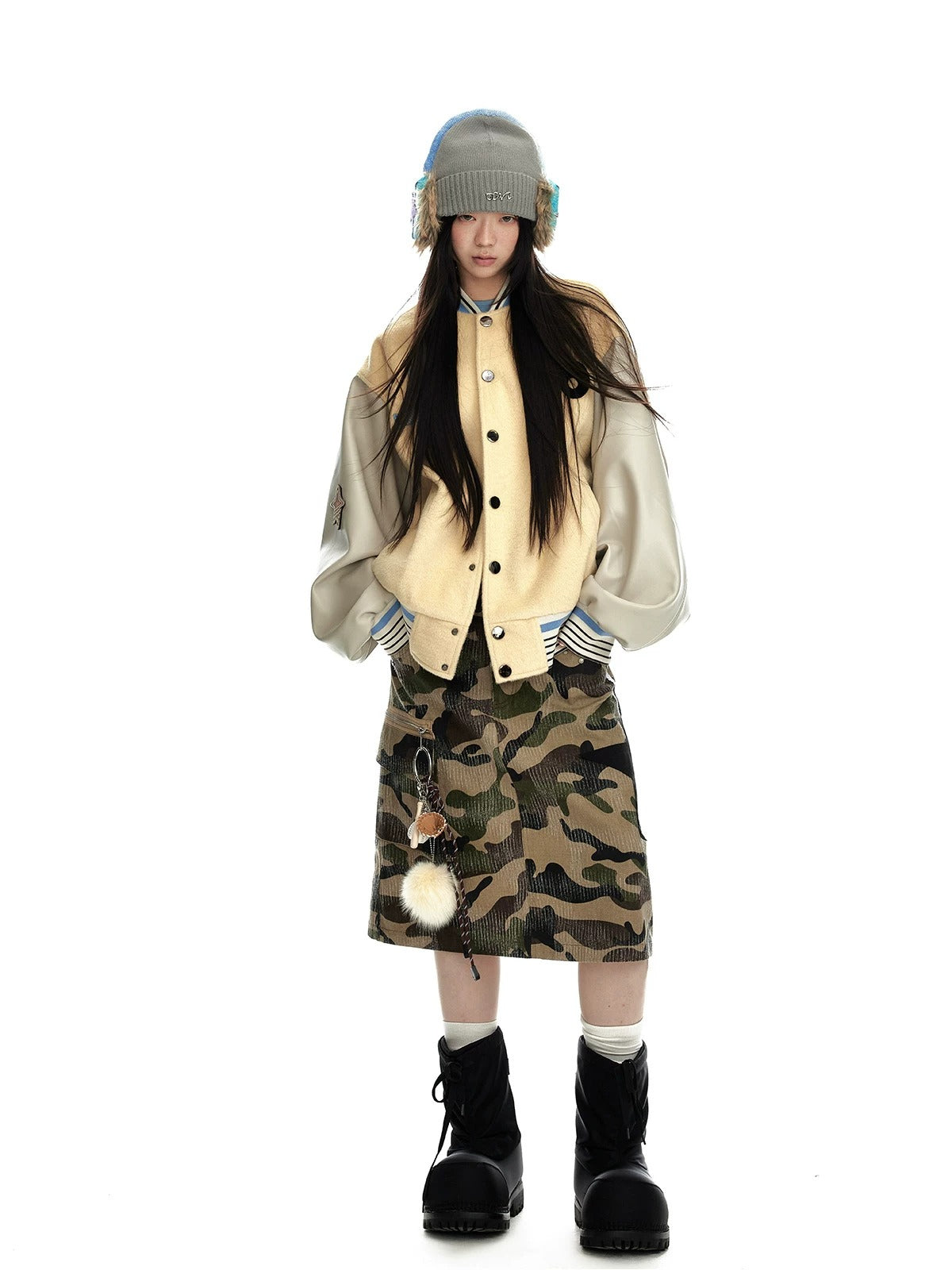Contrast Wool Blend Baseball Jacket