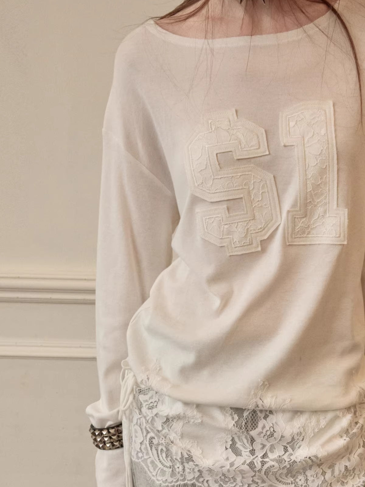 Patch Embroidery Lace Hem Tee