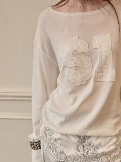Patch Embroidery Lace Hem Tee