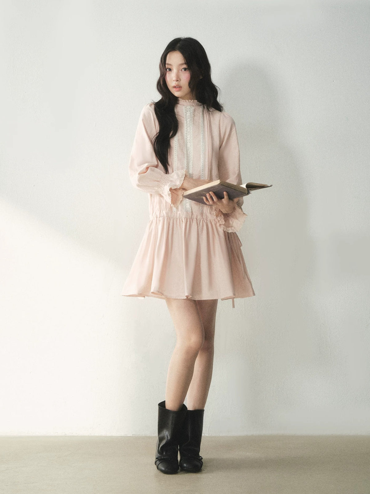 Mock Neck Lace Trim Dress