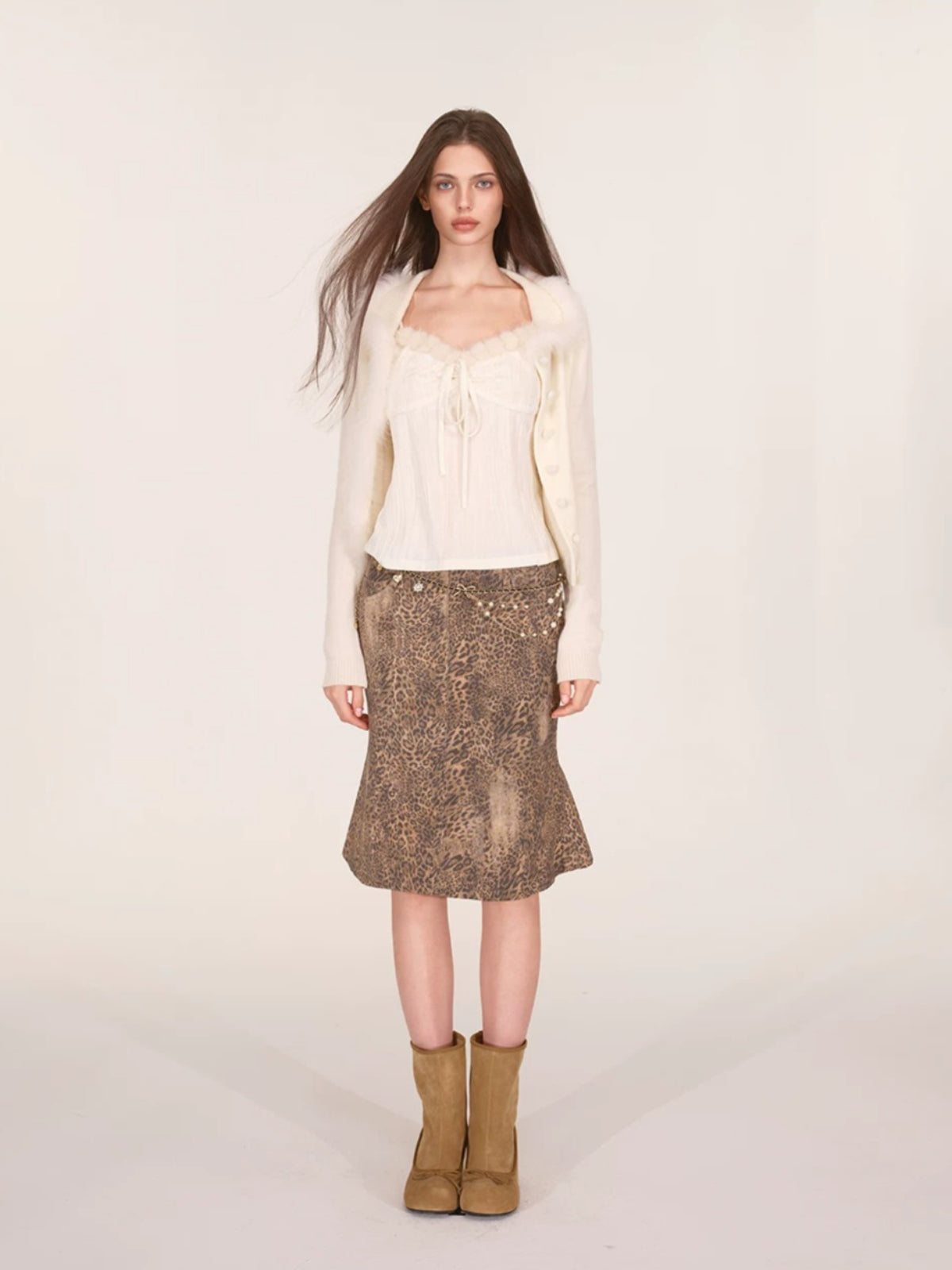 Fox Fur Trim Wool Cardigan