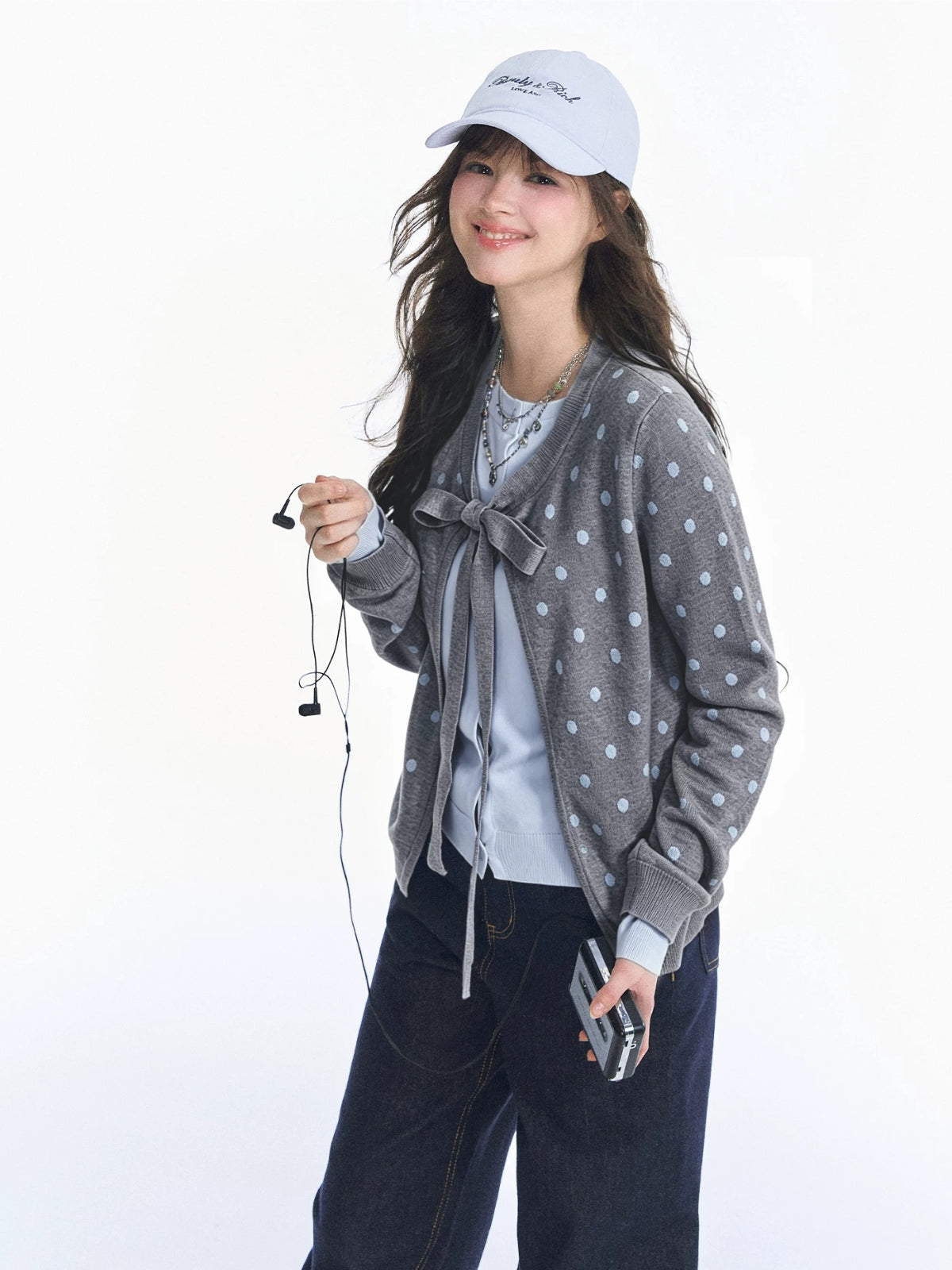 Polka Dot Bow Tie Knit Cardigan