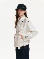 Buttoned Lapel Belted Cropped Trench Coat