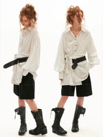 Striped Linen Tie Waist Long Shirt