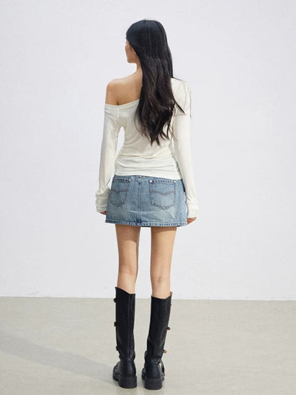 Irregular Off-Shoulder Butterfly T-shirt