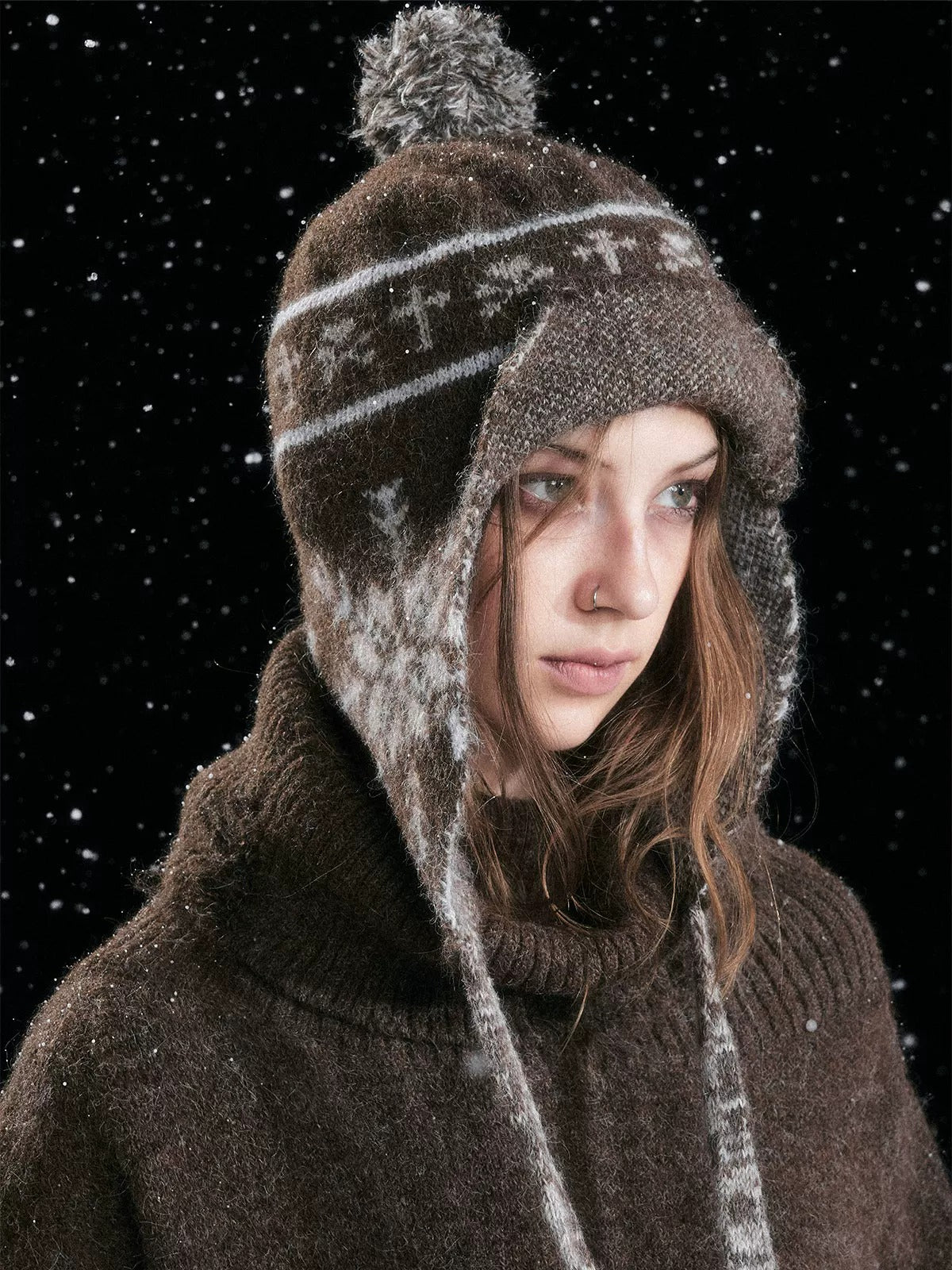 Striped Snowflake Knit Earflap Hat
