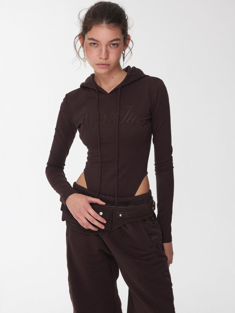Letter Embroidery Hooded Bodysuit