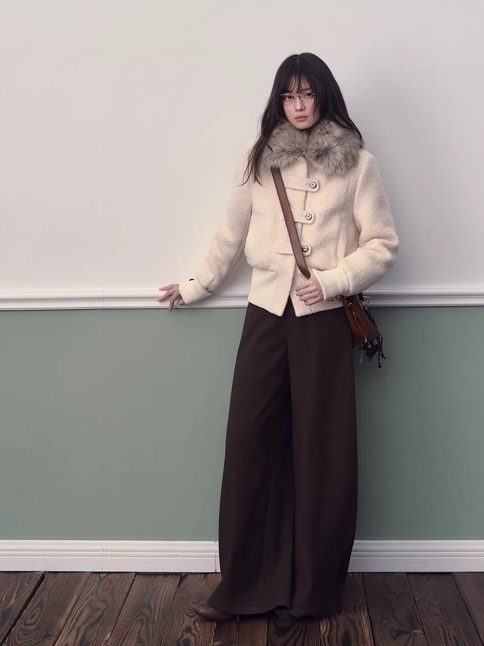 Cream Faux Fur Collar Down Jacket