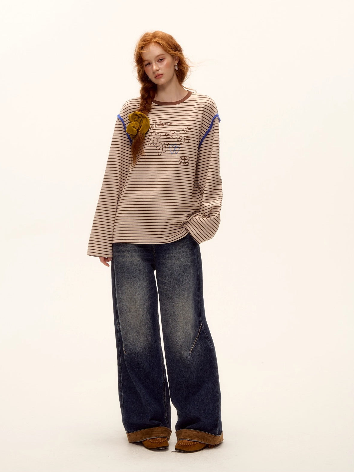 Striped Embroidered Cotton Blend T-shirt