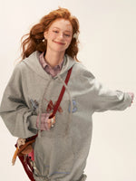 Plaid Embroidered Hooded Sweatshirt Dress