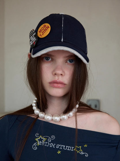 Plaid-Panel Badge Baseball Cap