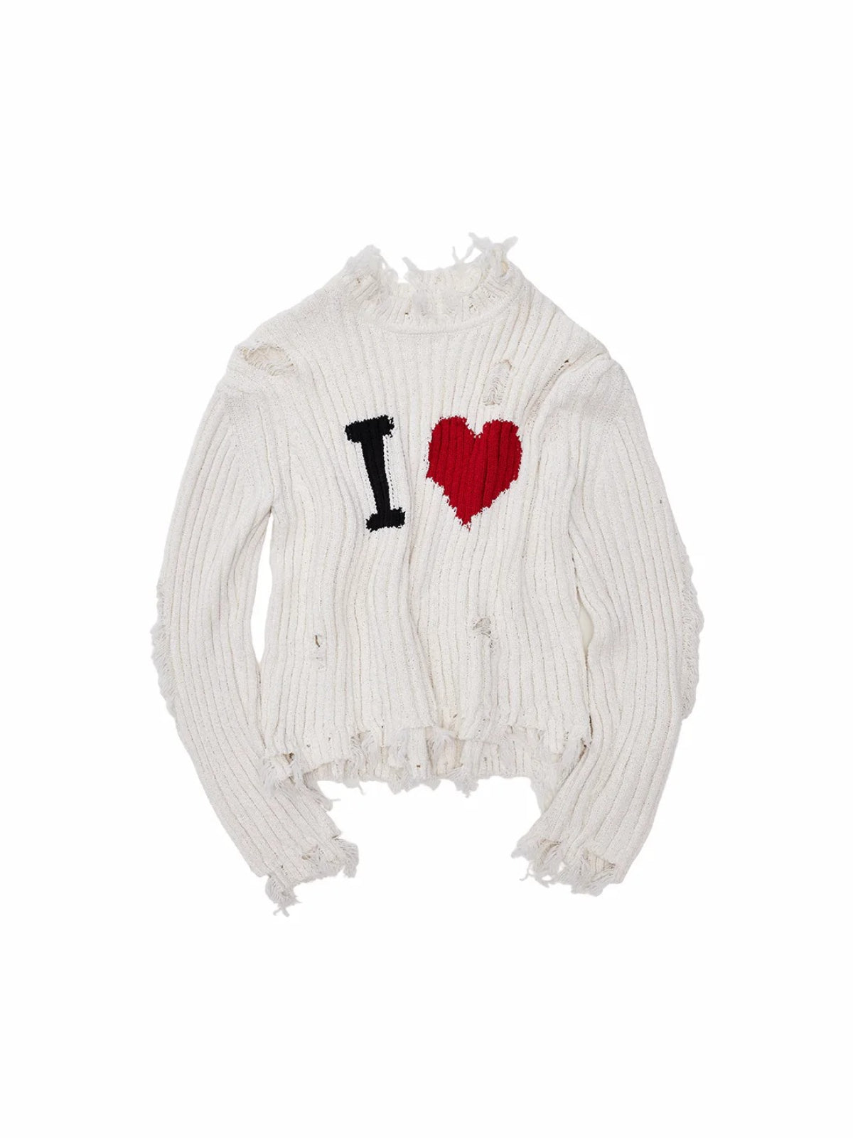 Heart Letter Distressed Knit Sweater