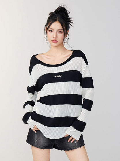 Hollow Stripe Oversized Sun Protection Shirt